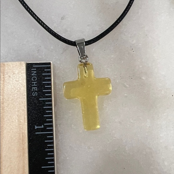 Yellow Cross Resin Pendant on Black Wax Cord Necklace - Picture 5 of 5